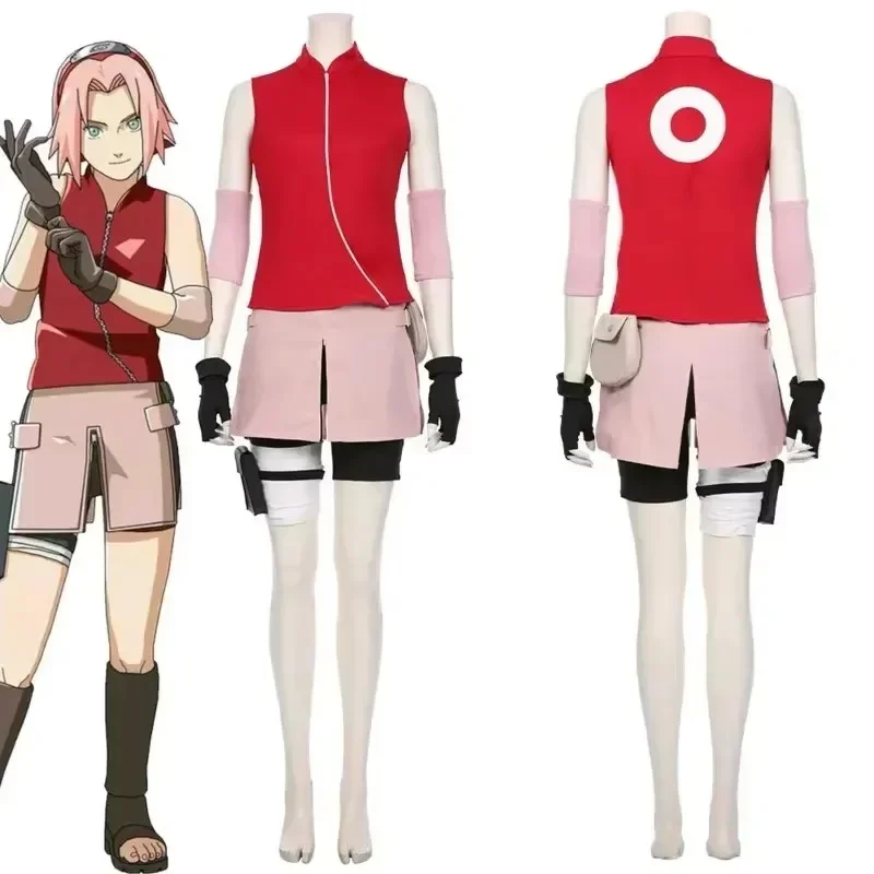 Anime Cosplay Ninja - 新作ゲーム「ハルノ・サクラ」コスプレ 疾風伝アニメコスチューム 女性用スカート衣装 ユニセックス忍者漫画 ハロウィンカーニバルコスチュームセット
