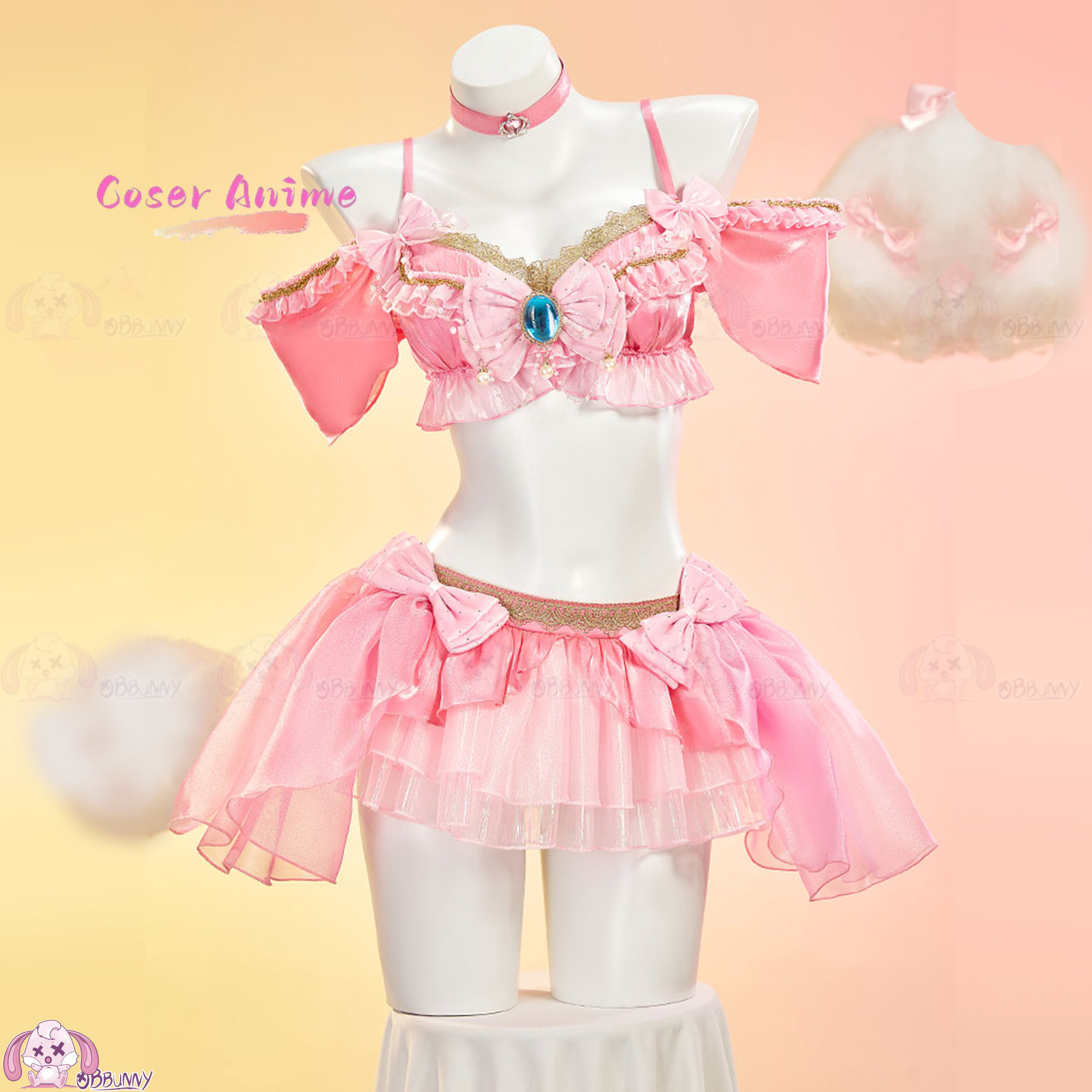 Anime Cosplay Festival - スイートピーチアイドルミニスカートセット、ピーチプリンセス同人コスプレ音楽祭衣装