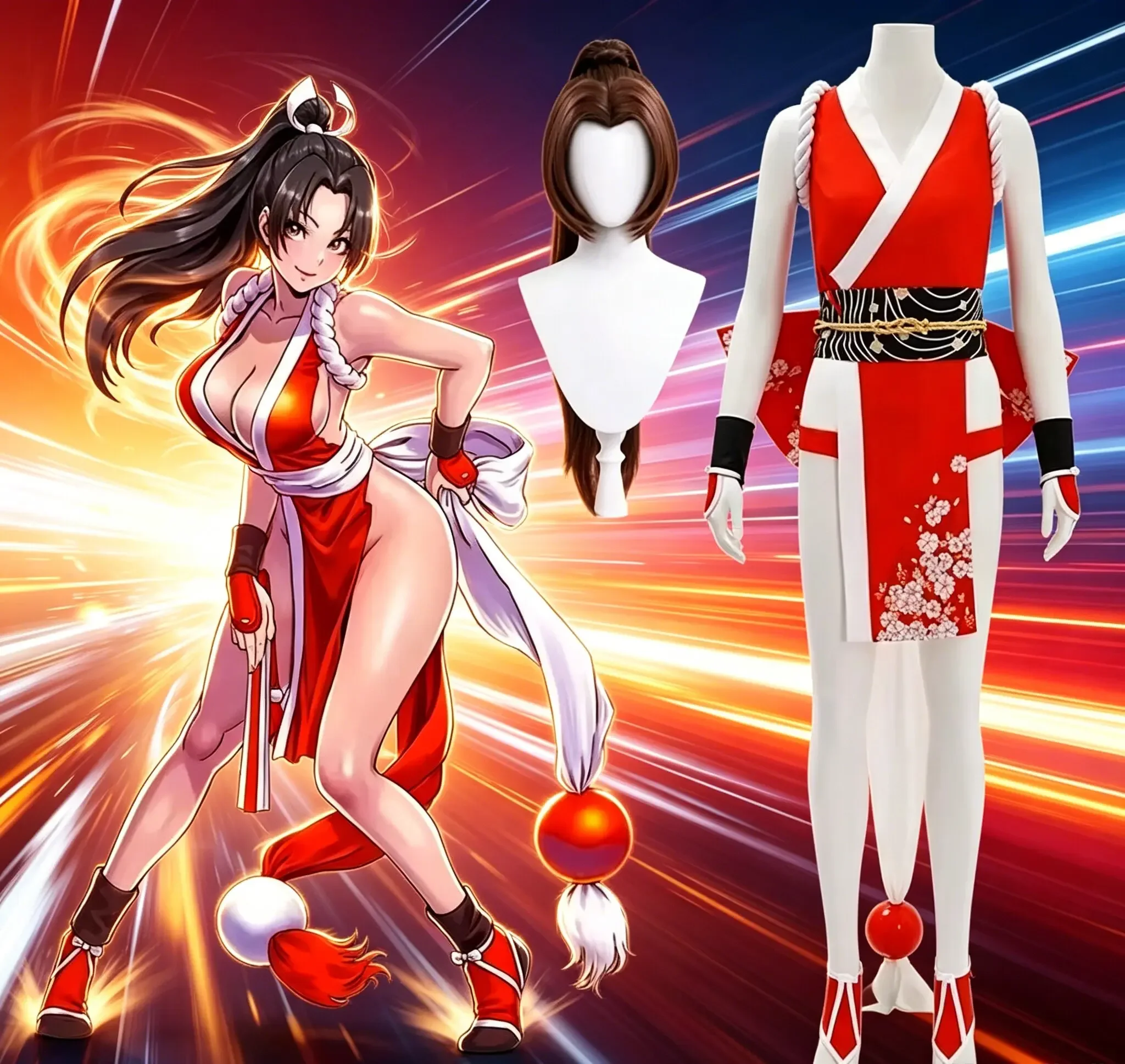Anime Cosplay Ninja - 2026年新作女性用忍者テーマコスプレ衣装、赤い着物セット、お揃いのベルトとアクセサリー付き、ロールプレイ用