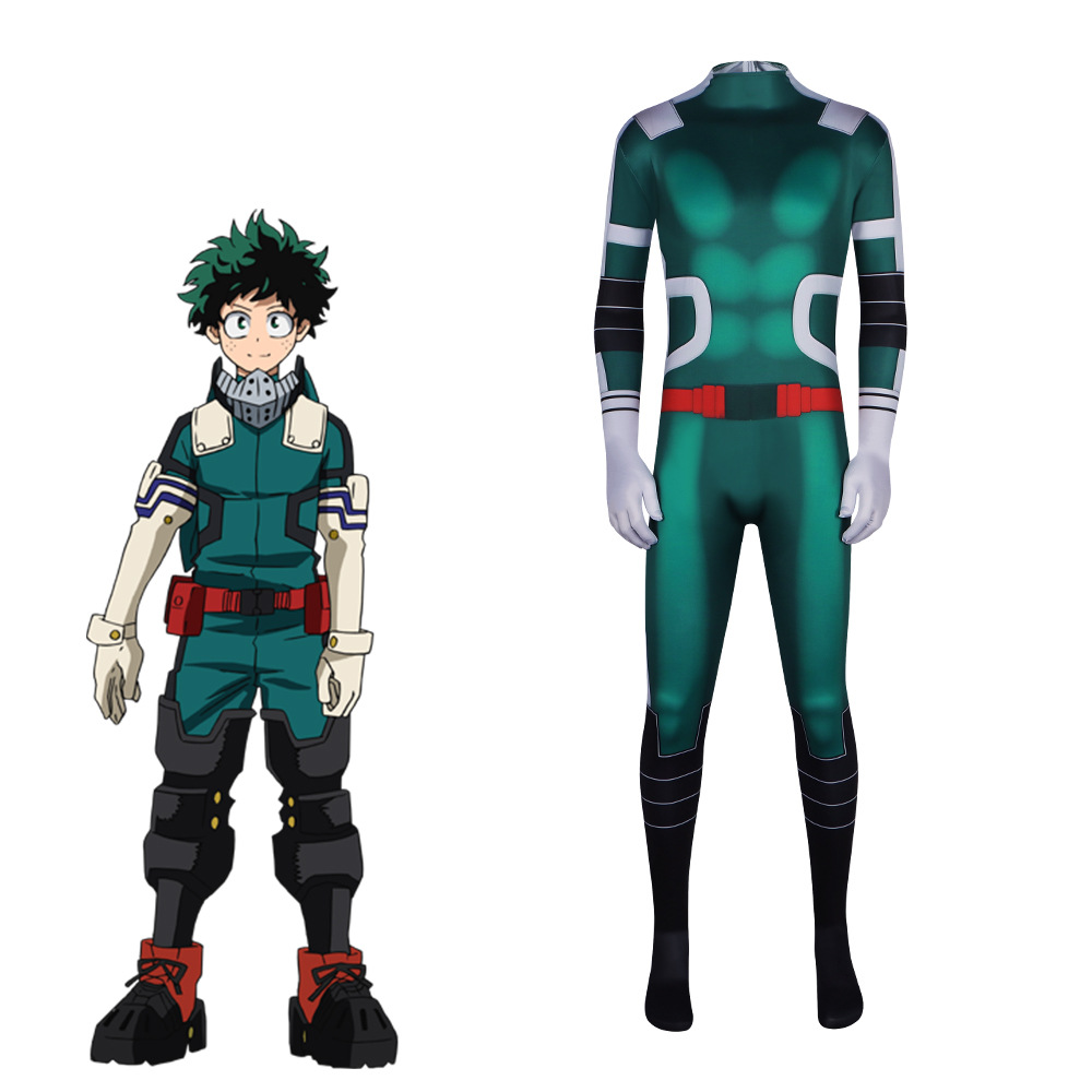 Anime Cosplay Jujutsu - アニメ僕のヒーローアカデミア緑谷出久コスプレ衣装僕のヒーローアカデミアデクプリントジャンプスーツ少年男性スーパーヒーロー全身タイツボディスーツ