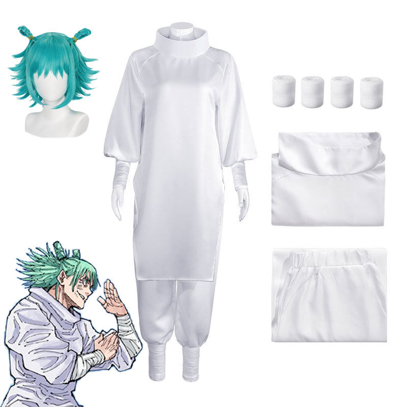 Convention Cosplay Anime - アニメ呪術廻戦 JJK 漫画カシモハジメコスプレ衣装ターコイズウィッグホワイトトップ弾性パンツスーツ Cos 会議ハロウィンパーティー