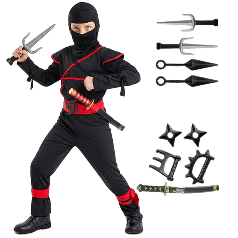 Anime Cosplay Ninja - 子供用侍コスチューム 忍者コスプレ ハロウィンパーティー コスプレ 剣付き9点セット 新年