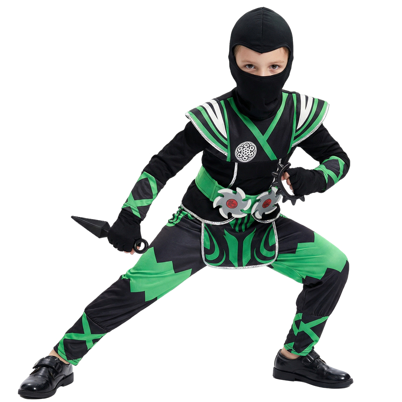 日本の忍者コスチュームセット 子供用 グリーンサムライドレス - Anime Cosplay Ninja のレビューと価格