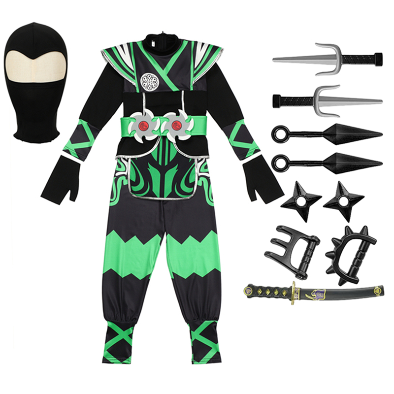日本の忍者コスチュームセット 子供用 グリーンサムライドレス - Anime Cosplay Ninja のレビューと価格