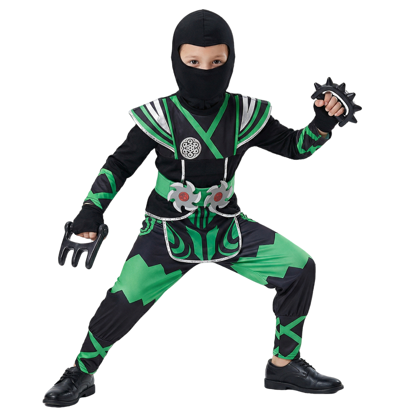 日本の忍者コスチュームセット 子供用 グリーンサムライドレス - Anime Cosplay Ninja のレビューと価格