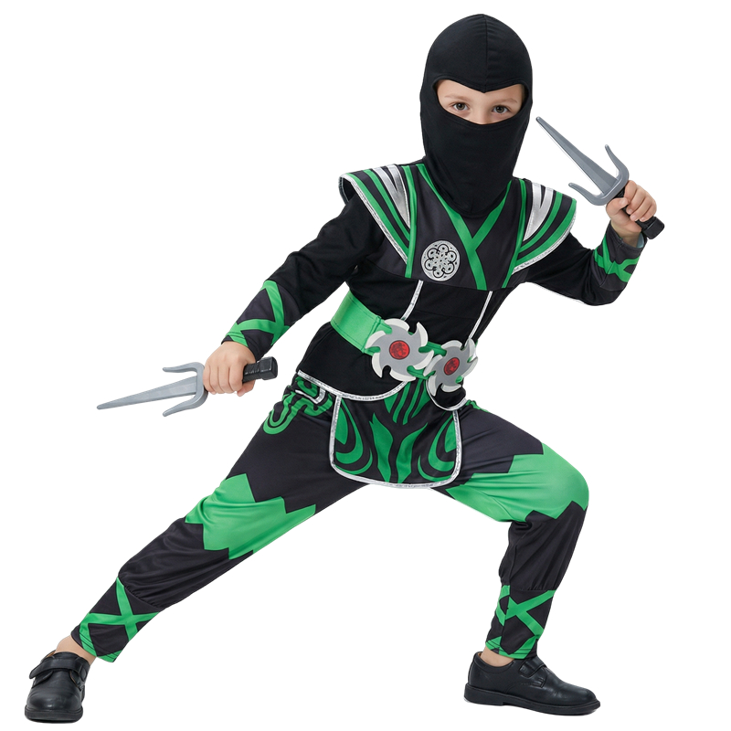 日本の忍者コスチュームセット 子供用 グリーンサムライドレス - Anime Cosplay Ninja のレビューと価格