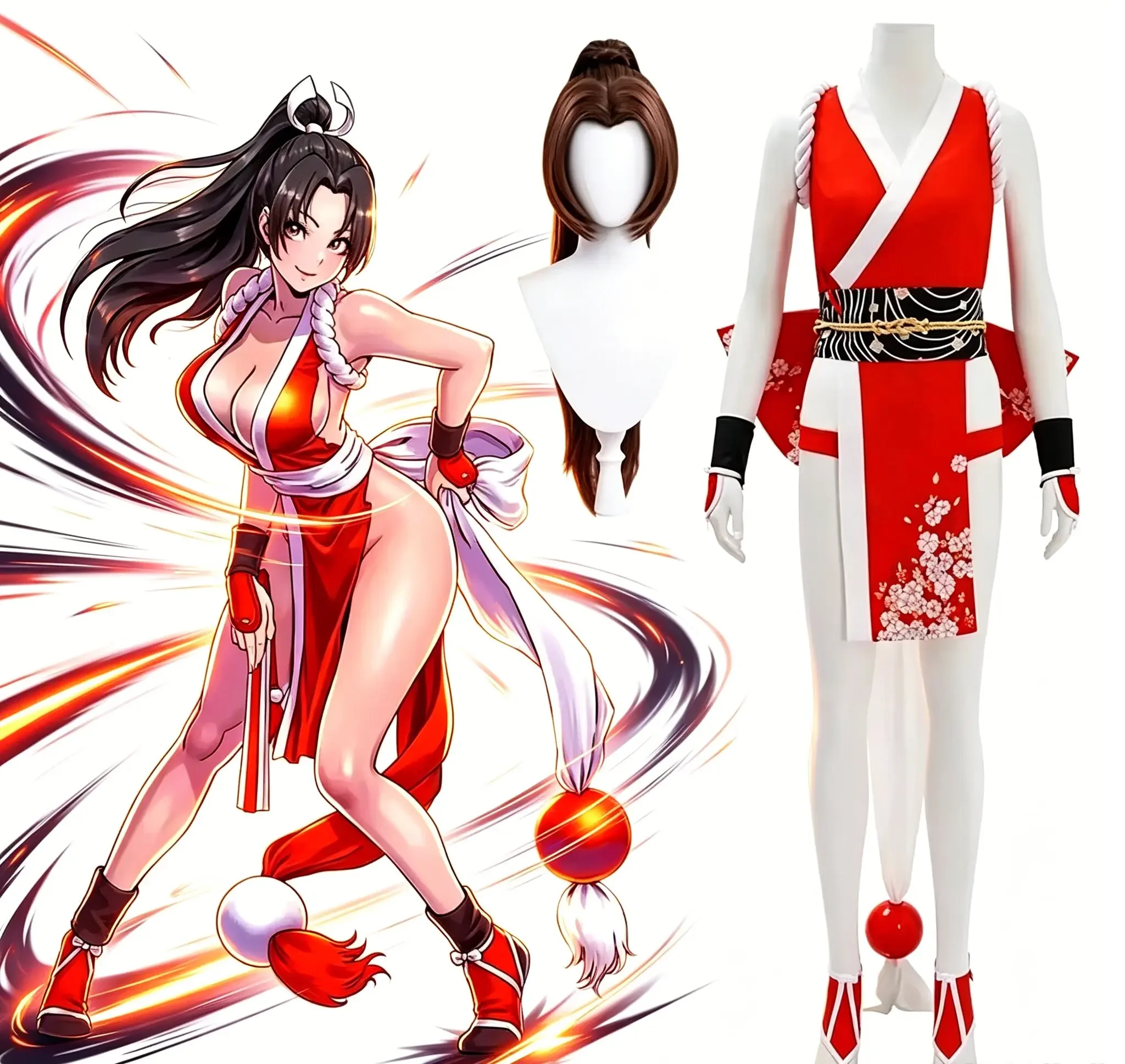 2026年新作女性用忍者テーマコスプレ衣装、赤い着物セット、 - Anime Cosplay Ninja のレビューと価格