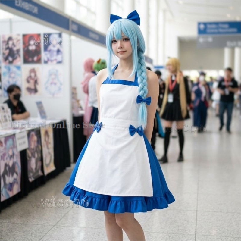 宇志野ゼノ ナツ ブルーホワイトロリメイドドレス – 可愛い - Zenos Anime Cosplay のレビューと価格