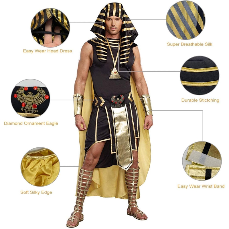 男性エジプト衣装セット 7 個ゴールデントリムタンクトップス - Egypt Cosplay Anime のレビューと価格