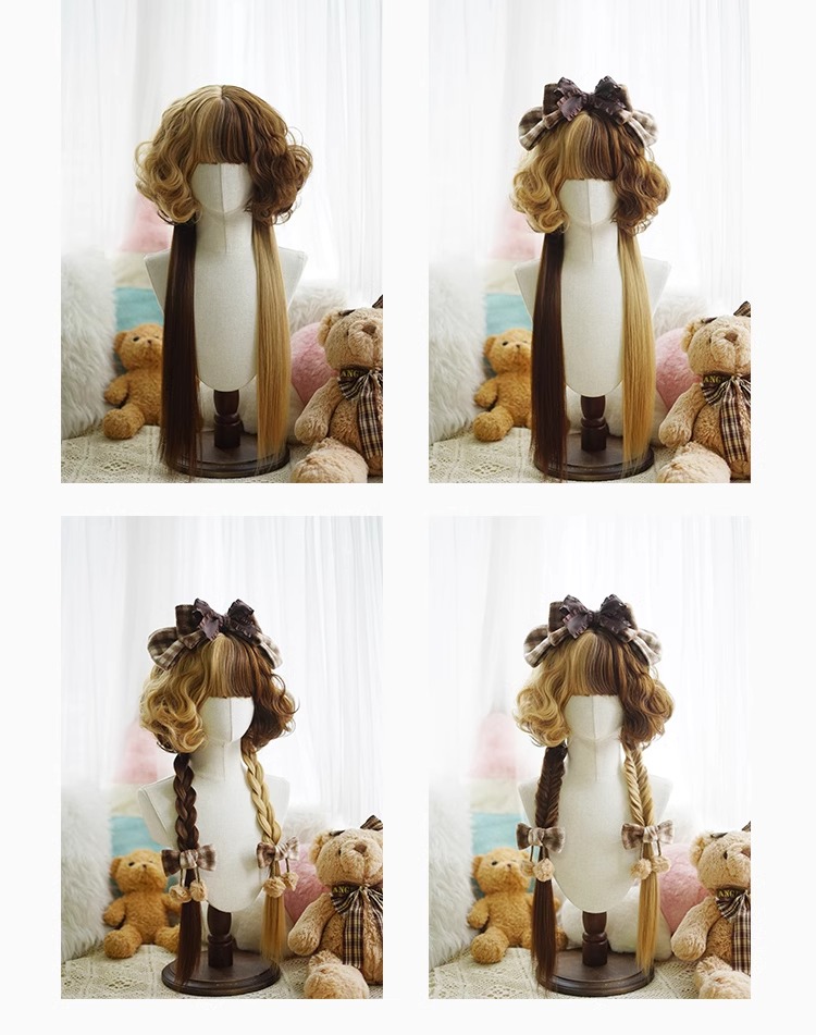 クラゲヘッドウィッグ合成ロング波状女性ブラックピンク二色陰陽 - Anime Yang Cosplay のレビューと価格
