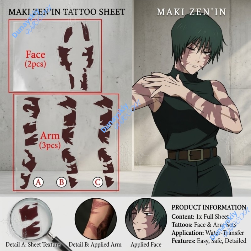 アニメ呪術廻戦禪院マキ一時的なタトゥーデカール使い捨てボディ - Anime Cosplay Jujutsu のレビューと価格